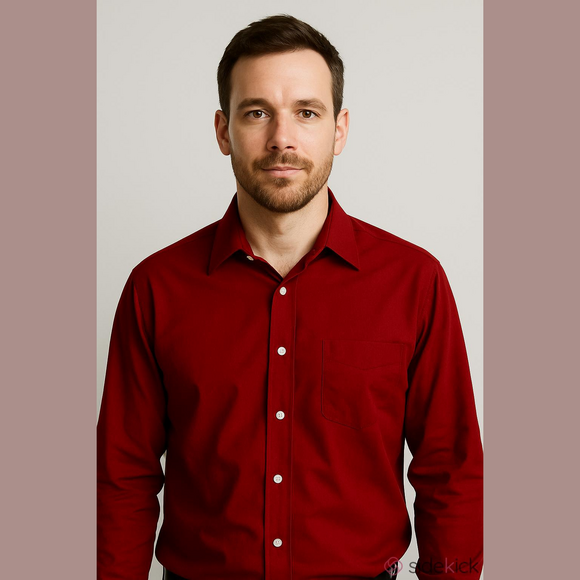 Haggar Mens XL Red Button Down Long Sleeve Shirt - Picture 3 of 7